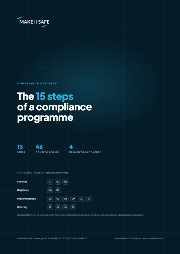 Cover of the compliance checklist, the 15 steps of a programme, Make IT Safe