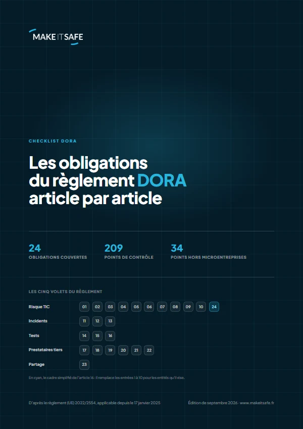 Couverture de la checklist DORA, les obligations du règlement article par article, Make IT Safe